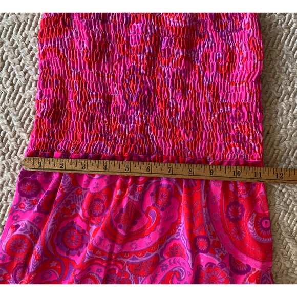 Vintage 60s/70s Paisley Neon Pink Maxi Dress Med - Picture 10 of 12